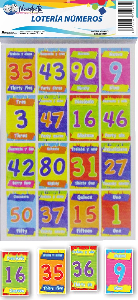 Lotería Números c/8 Tablas 54 Tarje 14.5×21.5 Novedactic® LR023N Bolsa 7506287319635 01