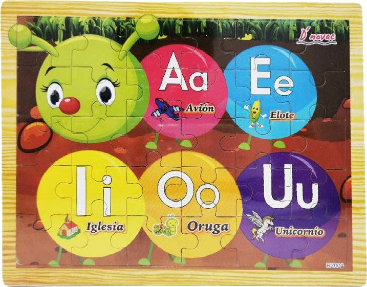 Rompecabezas de Madera Vocales 30 piezas 17.8×22cm Novedactic® RZ004Z Pieza 7506287314043 01