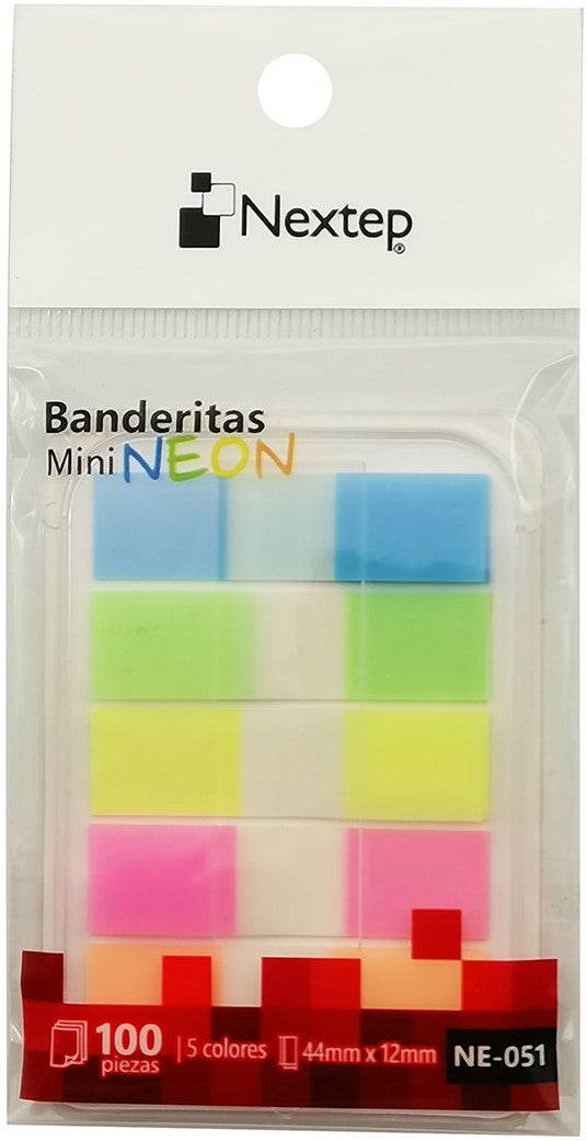 Notas Adhesivas (bandera) Mini c/100 Colores Neón(5) .5×1.7" Nextep® NE-051 [Paquete] 7501811275173