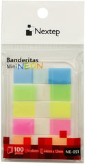 Notas Adhesivas (bandera) Mini c/100 Colores Neón(5) .5×1.7" Nextep® NE-051 [Paquete] 7501811275173