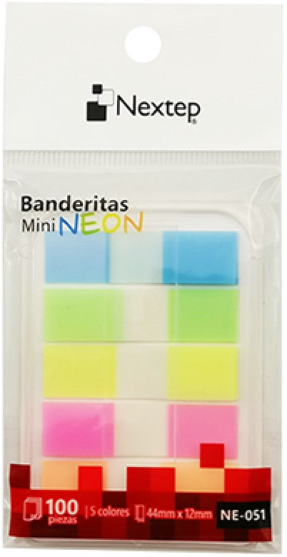 Notas Adhesivas (bandera) Mini c/100 Colores Neón(5) .5×1.7" Nextep® NE-051 Paquete 7501811275173