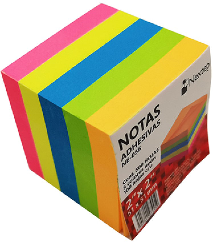 Notas Adhesivas 5 colores c/100h c/u 500hj Cubo Neón 2×2" Nextep® NE-056 [Pieza] 7501811274459 3
