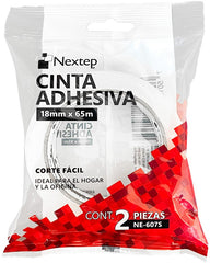 Cinta Adhesiva Corte Fácil Bolsa c/2 Transparente 18mm×65m Nextep® NE-607S [Paquete] 7501811274862