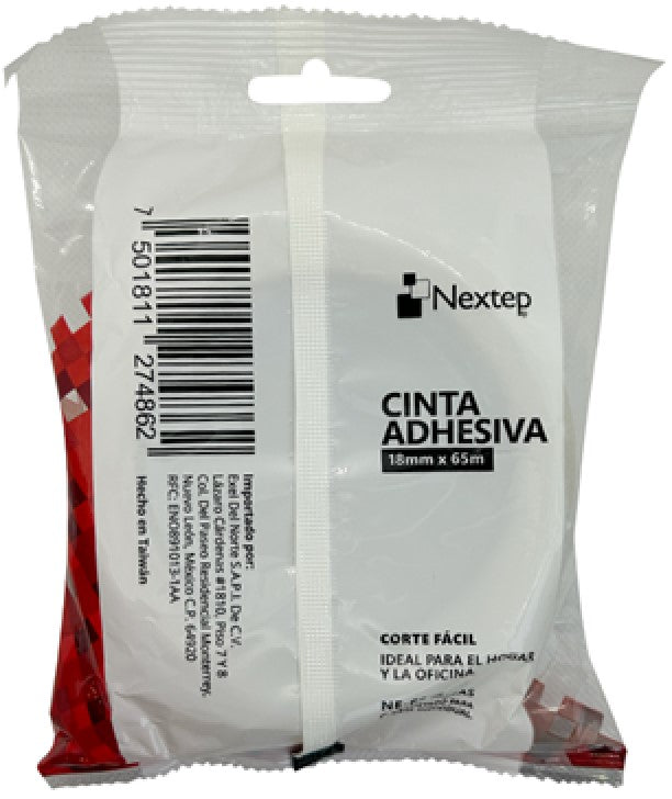 Cinta Adhesiva Corte Fácil Bolsa c/2 Transparente 18mm×65m Nextep® NE-607S Paquete 7501811274862 02