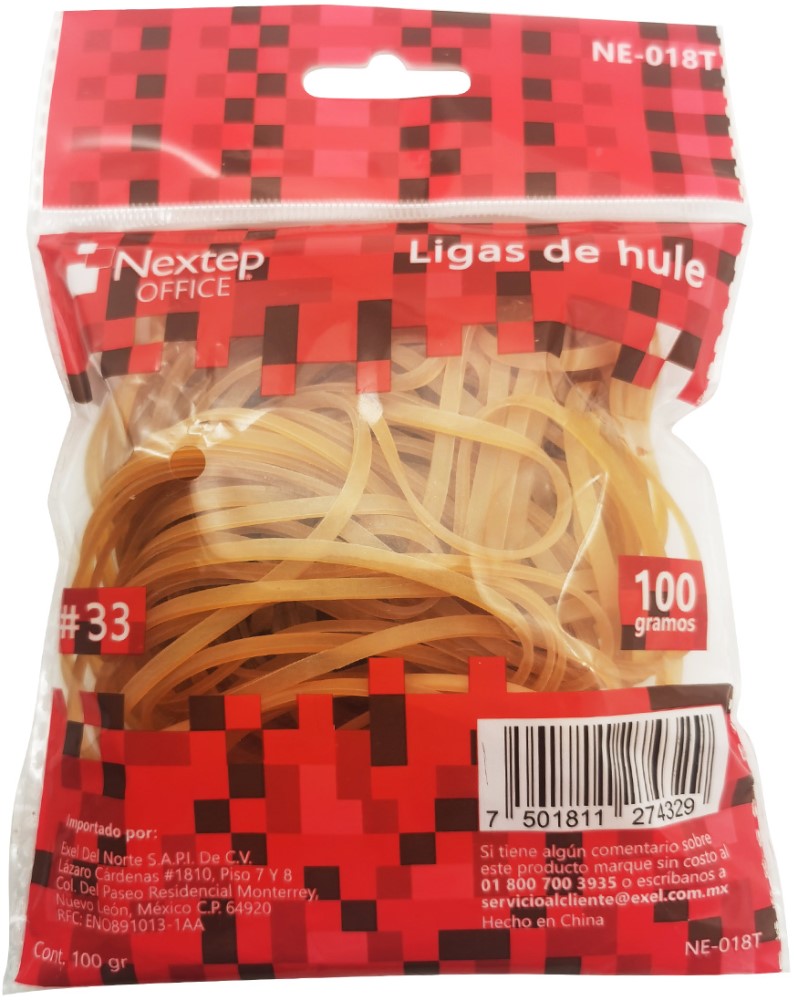 Ligas de Hule Bolsa 100g Natural Nº33 Nextep® NE-018T Bolsa 7501811274329 01