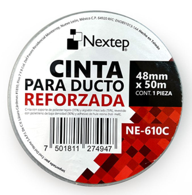 Cinta Adhesiva Ducto Reforzada Gris 48mm×50m Nextep® NE-610C Pieza 7501811274947