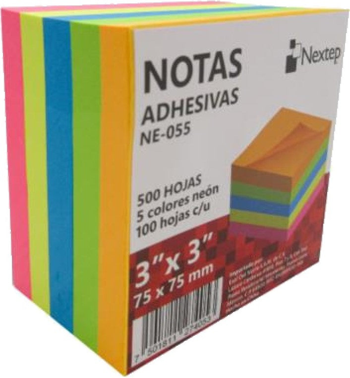 Notas Adhesivas 5 colores c/100h c/u 500hj Cubo Neón 3×3" Nextep® NE-055 [Pieza] 7501811274053 2