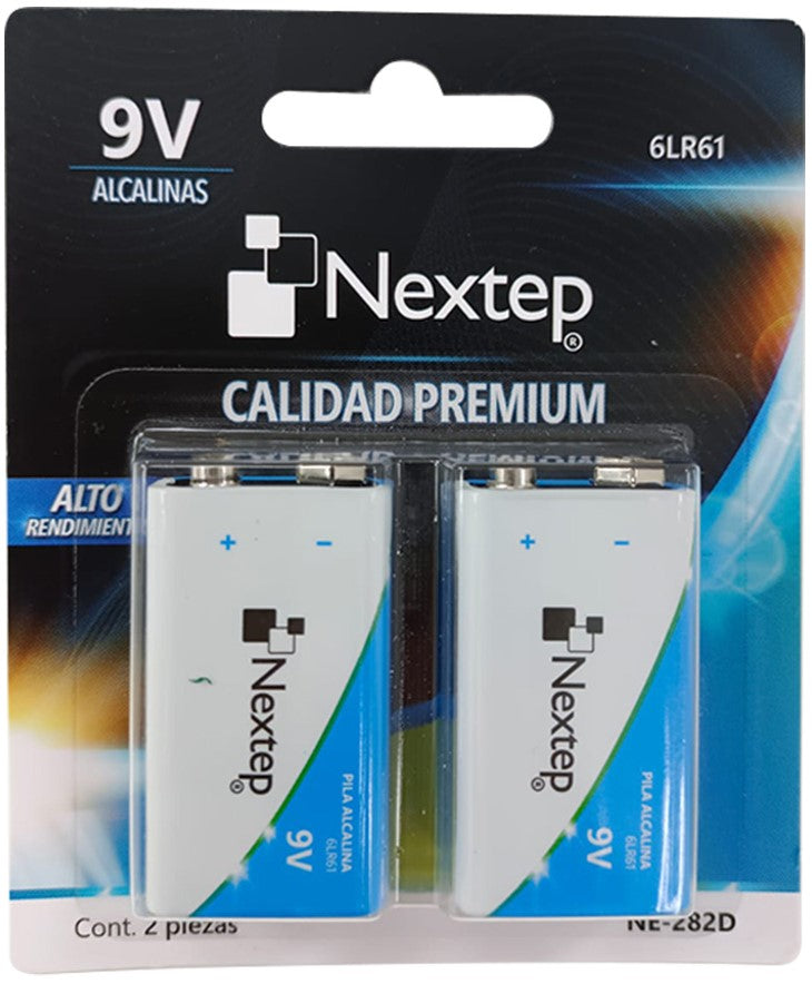 Pila Alcalinas Cuadrada 6LR61 "9V" c/2 Nextep® NE-282D [Paquete] 7501811275401