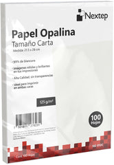 Papel Opalina paquete c/100 125g Blanco Carta Nextep® NE-012C [Cien hojas] 7501811276231
