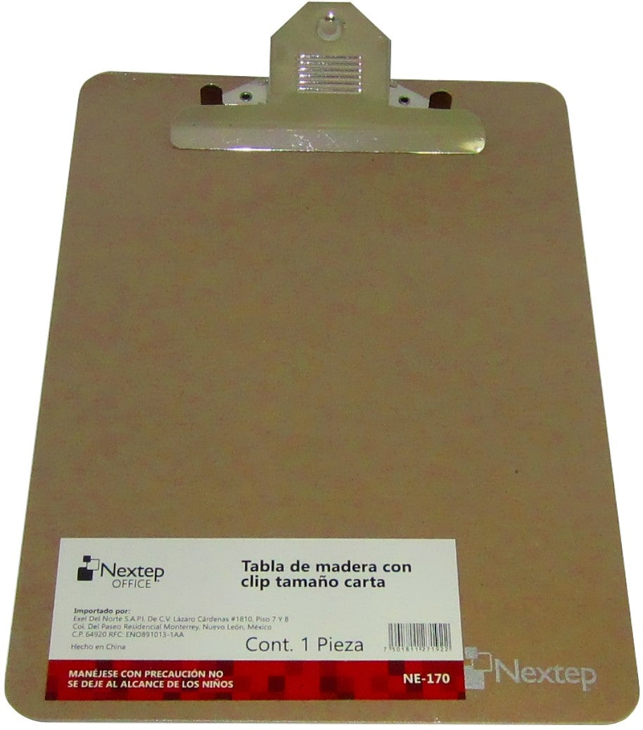 TablaAgarraPapel Fibracel Broche Placa Metal Madera Carta Nextep® NE-170 [Pieza] 7501811271922