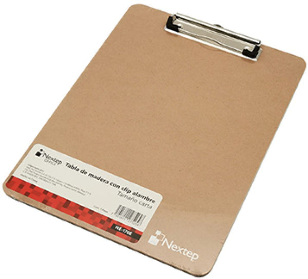 TablaAgarraPapel Fibracel c/Clip Alambre Madera Carta Nextep® NE-170E [Pieza] 7501811275258