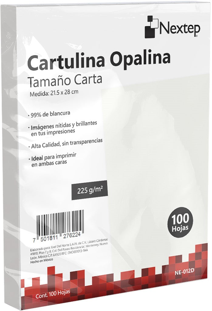 Cartulina Opalina pack c/100 225g Blanco Carta Nextep® NE-012D [Cien hojas] 7501811276224