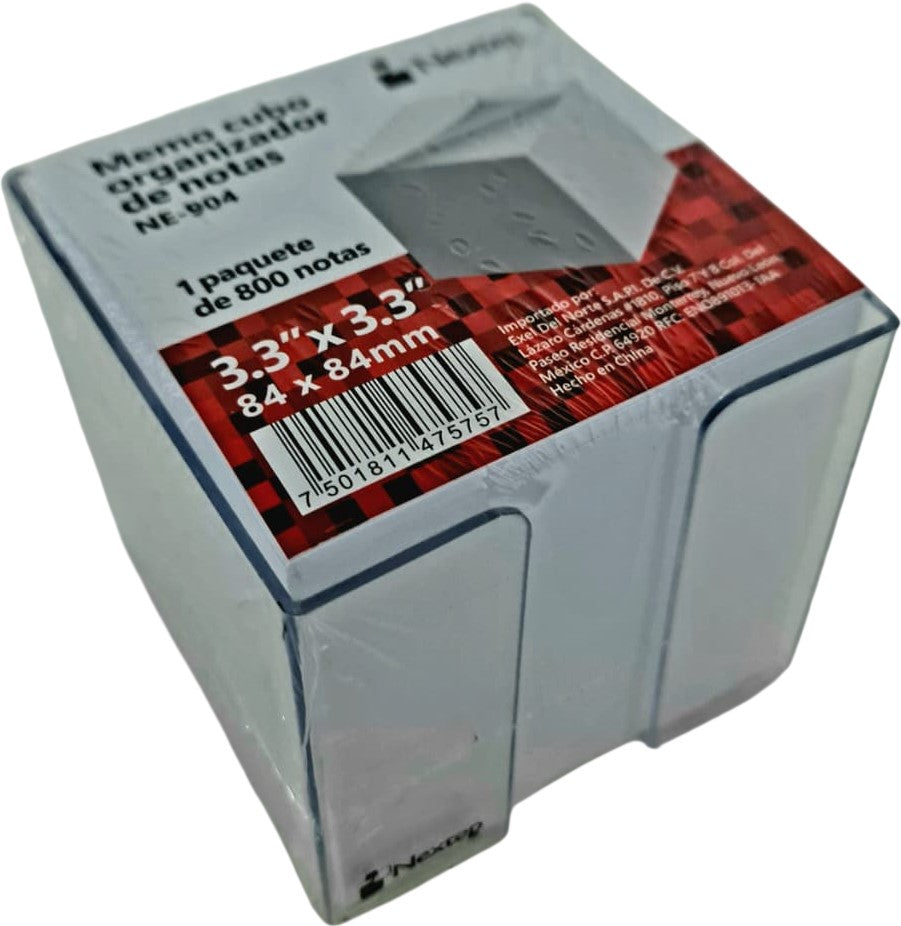 Memo Cubo Organizador plástico c/800 notas Blanco 3.3×3.3" Nextep® NE-904 [Pieza] 7501811475757