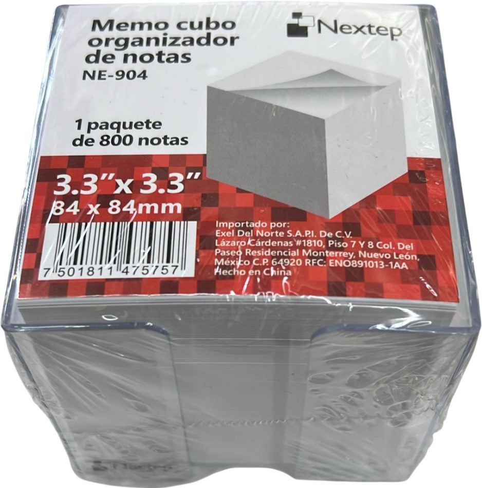 Memo Cubo Organizador plástico c/800 notas Blanco 3.3×3.3" Nextep® NE-904 [Pieza] 7501811475757 2