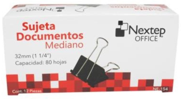 Broche Sujeta Papel c/12 Negro 32mm 1¼" Nextep® NE-154 Caja 7501811271250 01