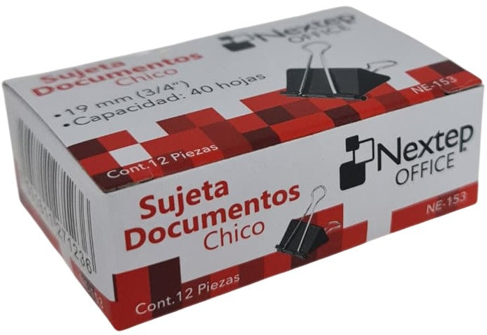 Broche Sujeta Papel c/12 Negro 19mm ¾" Nextep® NE-153 Caja 7501811271236 01