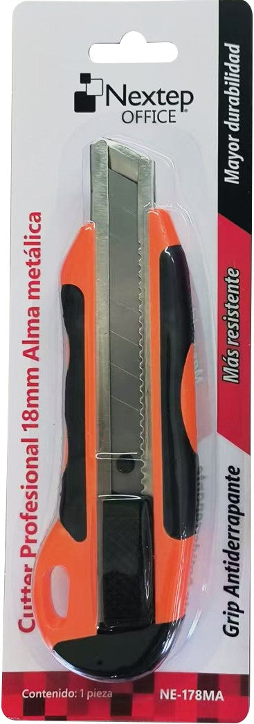 Cuchilla Retráctil Alma de Metal y Grip Grande18mm Nextep® NE-178MA [Pieza] 7501811277283