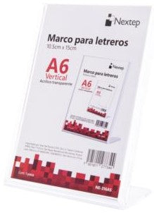Marco p/Letrero Vertical Transparente A6 Acrilico 10.2×15cm Nextep® NE-316AS Pieza 7501811277344 01