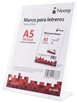 Marco p/Letrero Vertical Transparente A5 Acrilico 15.2×20cm Nextep® NE-316AN Pieza 7501811277337 01
