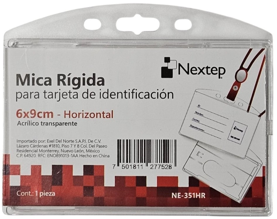 Gafete Acrílico Rigido Horizontal Transparente 9×6cm Nextep® NE-351HR [Pieza] 7501811277528 Imagen principal del producto