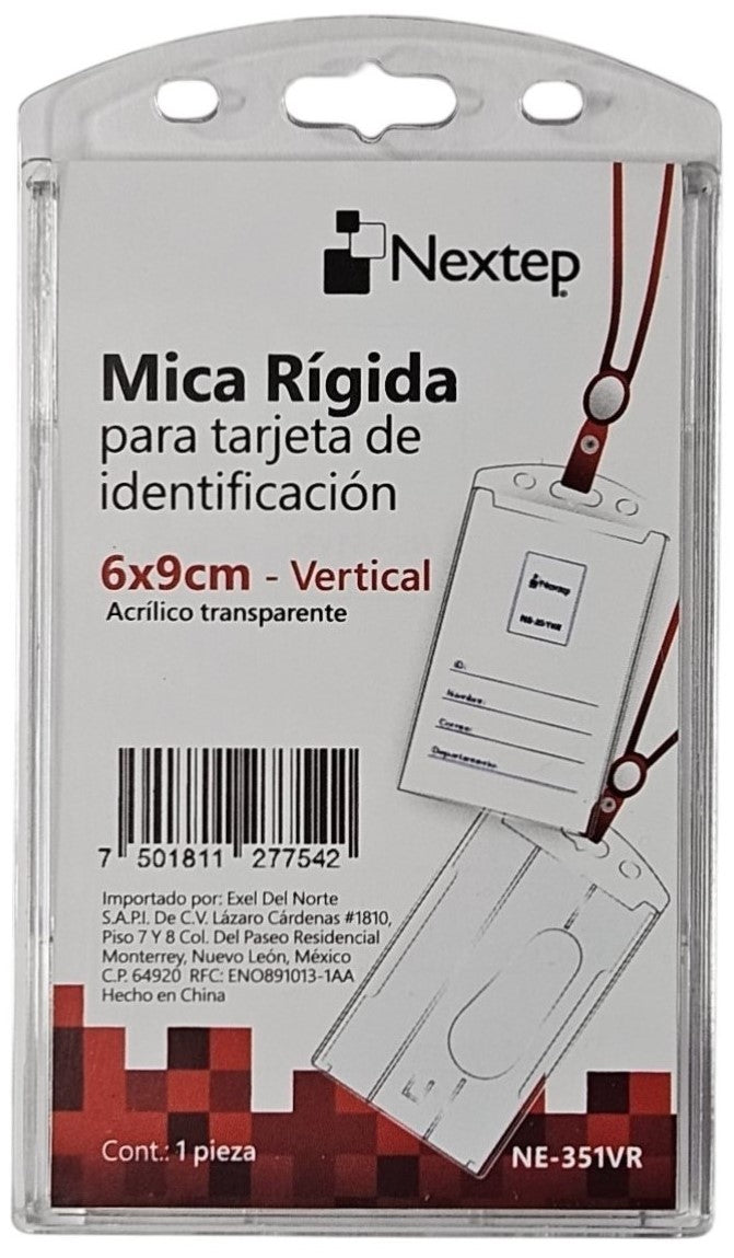 Gafete Acrílico Rigido Vertical Transparente 6×9cm Nextep® NE-351VR [Pieza] 7501811277542 Imagen principal del producto