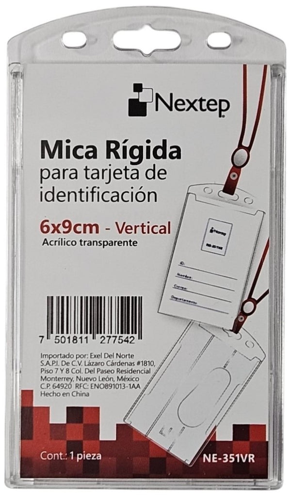 Gafete Acrílico Rigido Vertical Transparente 6×9cm Nextep® NE-351VR [Pieza] 7501811277542