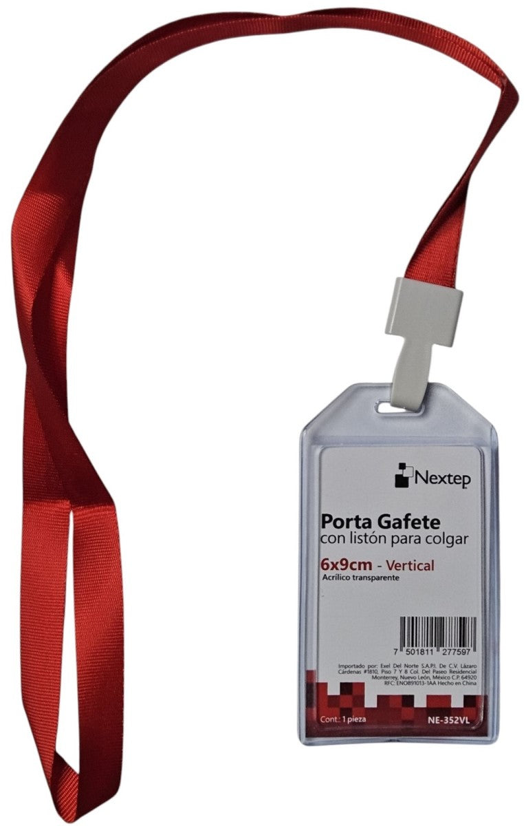 Gafete Plástico Flexible Verticalc/Listón Transparente 6×9cm Nextep® NE-352VL [Pieza] 7501811277597