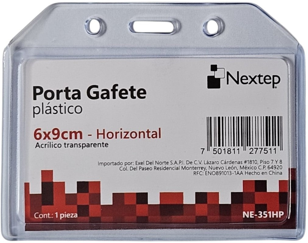 Gafete Plástico Flexible Horizontal Transparente 9×6cm Nextep® NE-351HP [Pieza] 7501811277511 Imagen principal del producto