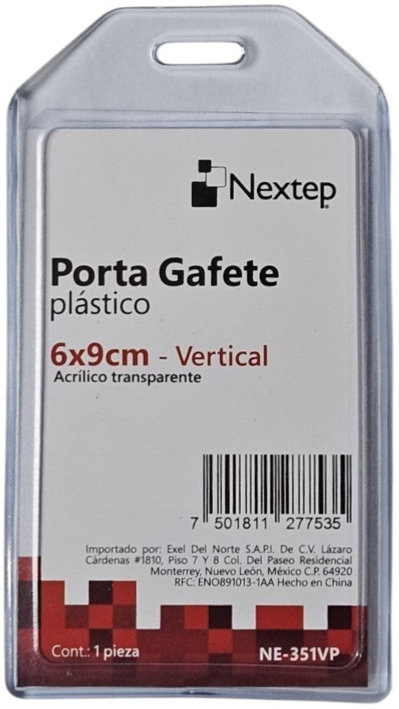 Gafete Plástico Flexible Vertical Transparente 6×9cm Nextep® NE-351VP [Pieza] 7501811277535