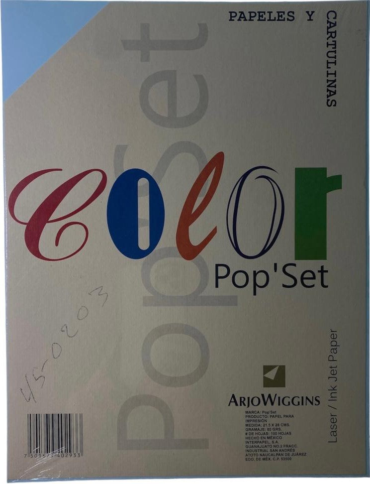 Papel Pop'Set Paquete c/100 80g Azul pastel Carta Arjowiggins® IRM-0401944 Cien hojas 01