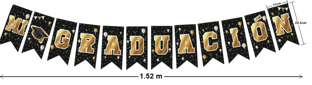 Adorno Festejo Banderín Mi Graduación c/12 Negro/Oro 11×22.5cm Padi® 1559 [Pieza] 682158015596 Imagen principal del producto