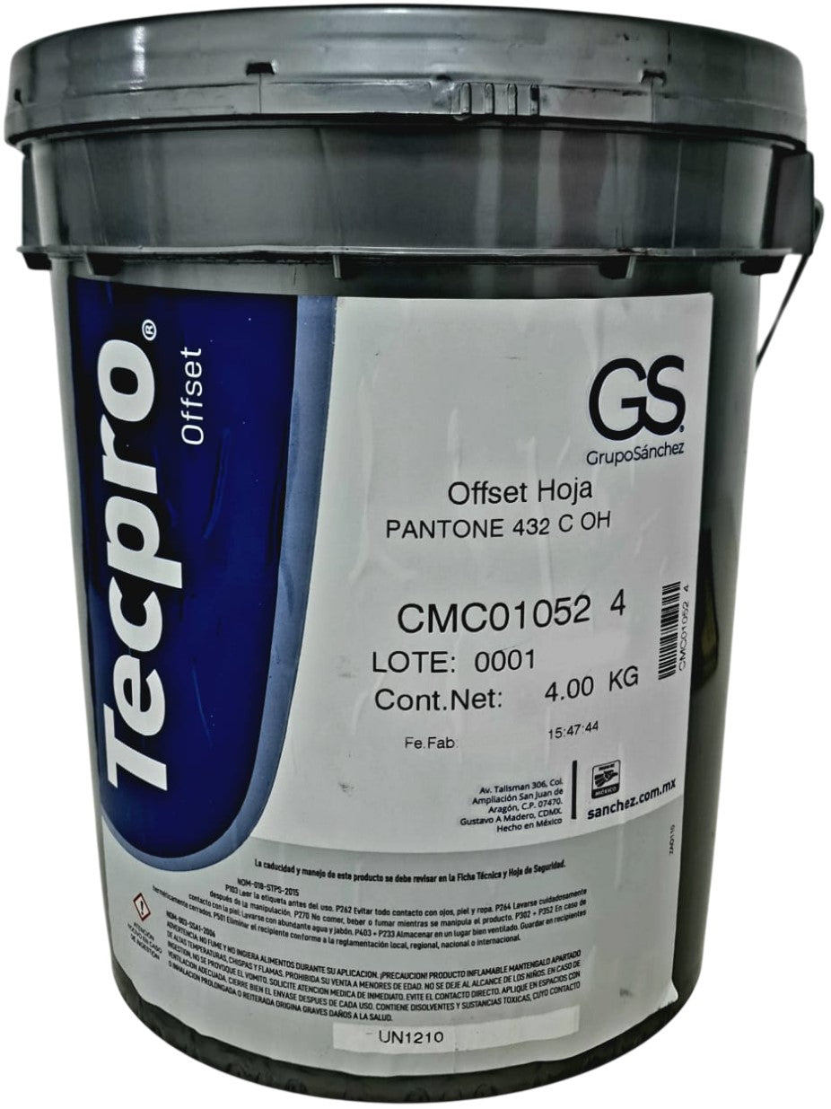 Tinta tono Pantone® Tecpro offset 4kg Gris 432 432 C OH Sanchez® CMC01052 4 Contenedor plástico 01