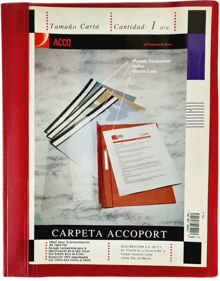 Fólder Plástico c/Broche Accoport Broche 8cm Vino Carta ACCO® [Pieza] 7501357064217