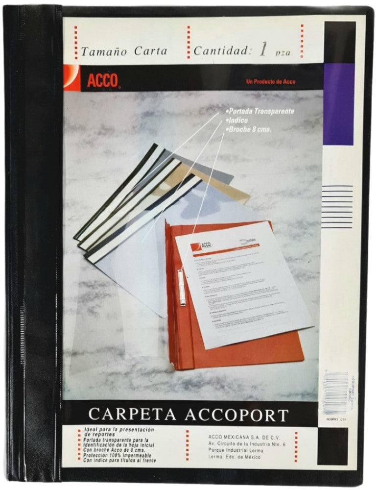 Fólder Plástico c/Broche Accoport Broche 8cm Negro Carta ACCO® [Pieza] 7501357005975