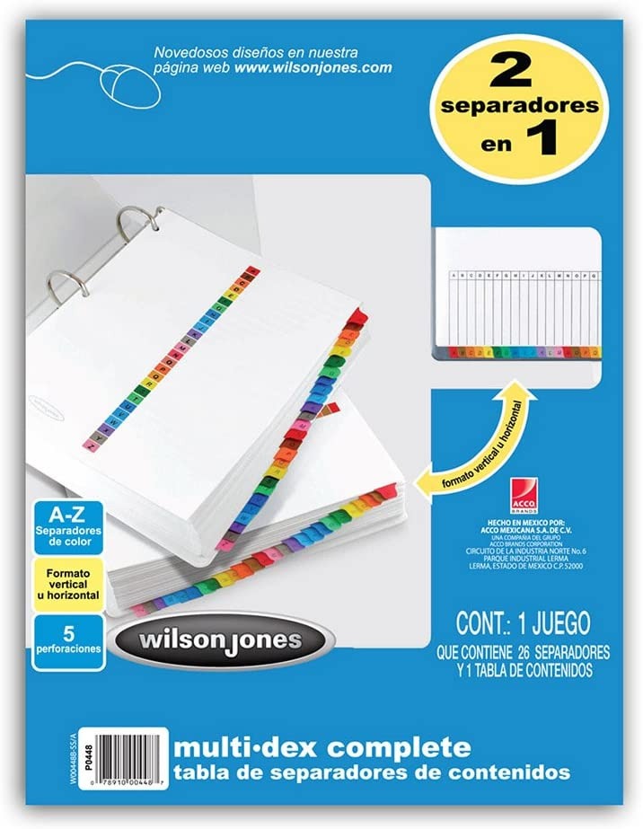 Separador Hojas p/Carpeta Multidex c/Índice A-Z c/26 Blanco colorTap Carta ACCO® P0448 Bolsa de plástico 78910004487