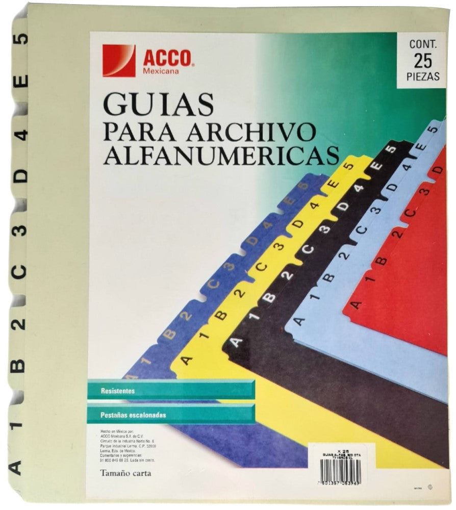 Guía p/Archivo Pressboard Alfanumérica c/25 Verde Claro Carta ACCO® P5396 Pieza 7501357053969