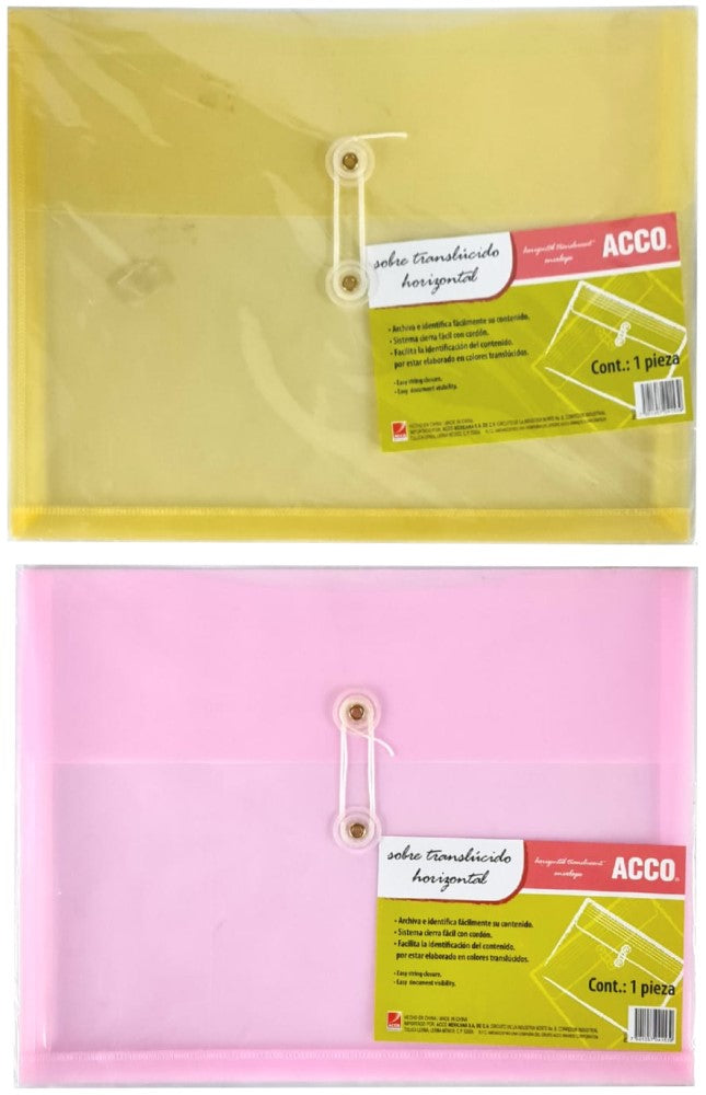 Sobre p/DocumentoPlástico Horinzontal c/Hilo Traslucido Surt Carta ACCO® P4153 [Pieza] 7501357041539