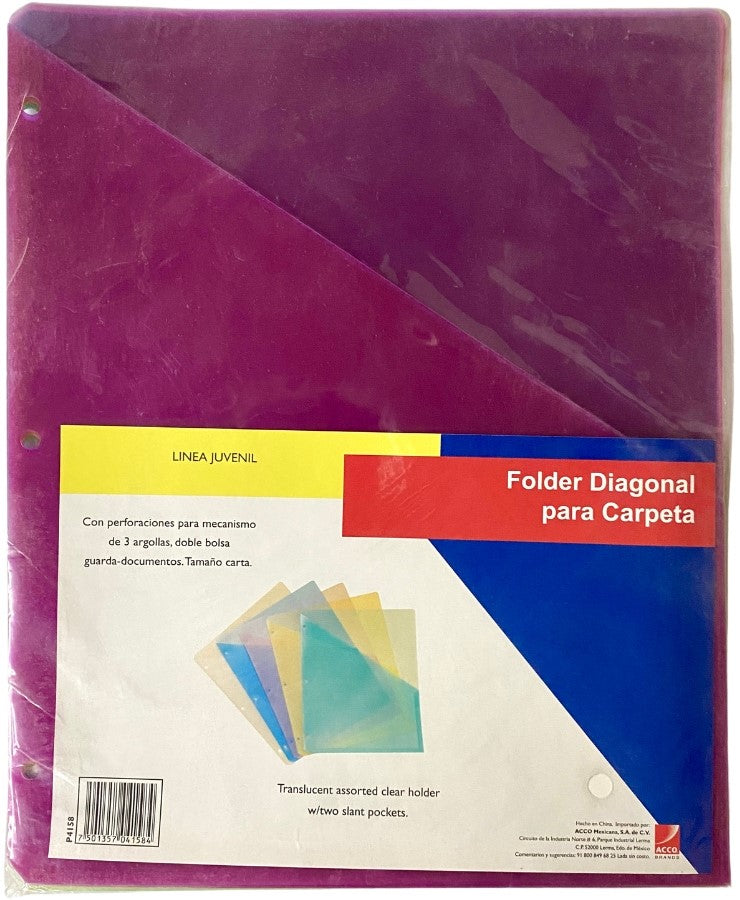 Fólder Plástico Diagonal p/Carpeta c/5 Colores Carta ACCO® P4158 [Bolsa] 2