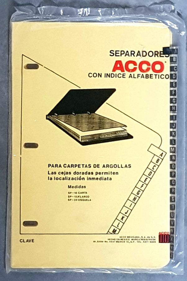 Separador Hojas p/Carpeta Sp-20 Taps de Piel A-Z c/26 Manila Esquela ACCO® Bolsa de plástico