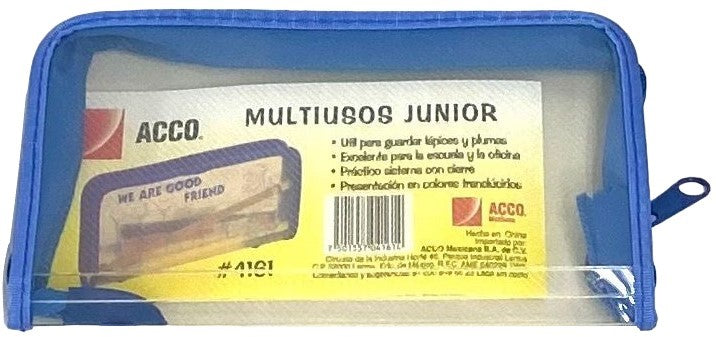 Lapicera Estuche Plástico Junior c/zipper Multiusos Translúcido 18×9½×3cm ACCO® 4161 [Pieza] 7501357041614