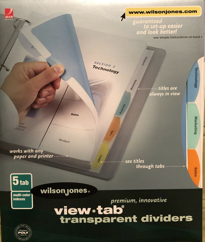 Separador Hojas p/Carpeta View-Tab Plástico c/5 Colores Transpa Carta ACCO® P5065 [Bolsa de plástico] 78910550656