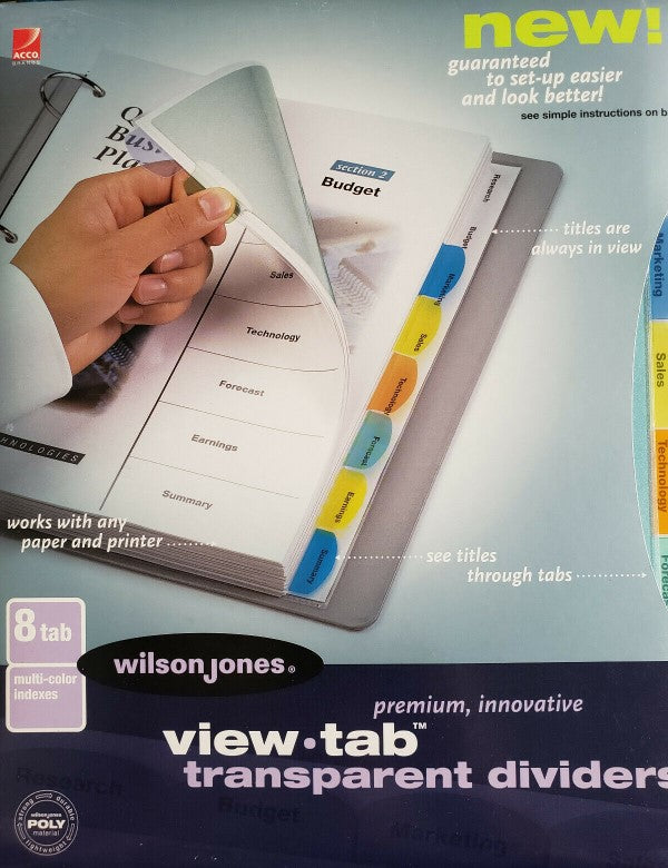 Separador Hojas p/Carpeta View-Tab Plástico c/8 Colores Transpa Carta ACCO® P5067 [Bolsa de plástico] 78910550670