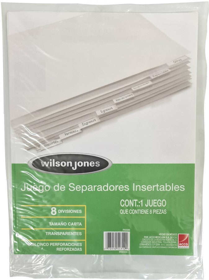 Separador Hojas p/Carpeta IE-80 Tap Insertable c/8 Blanco clearTap Carta ACCO® P0500 [Bolsa de plástico] 78910550687