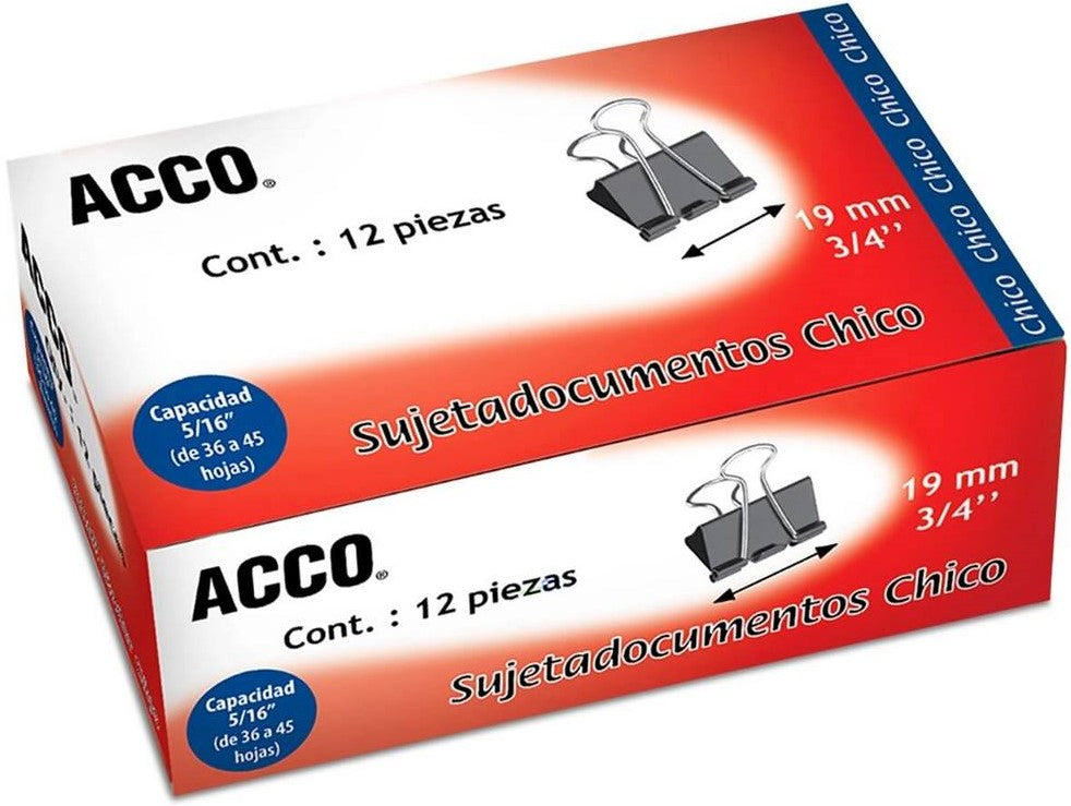 Broche Sujeta Papel Chico c/12 Negro 19mm ¾" ACCO® P2462 [Caja] 7501357024624