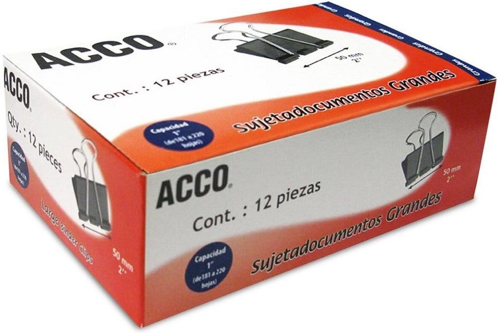 Broche Sujeta Papel Grande c/12 Negro 50mm 2" ACCO® P2464 [Caja] 7501357024648