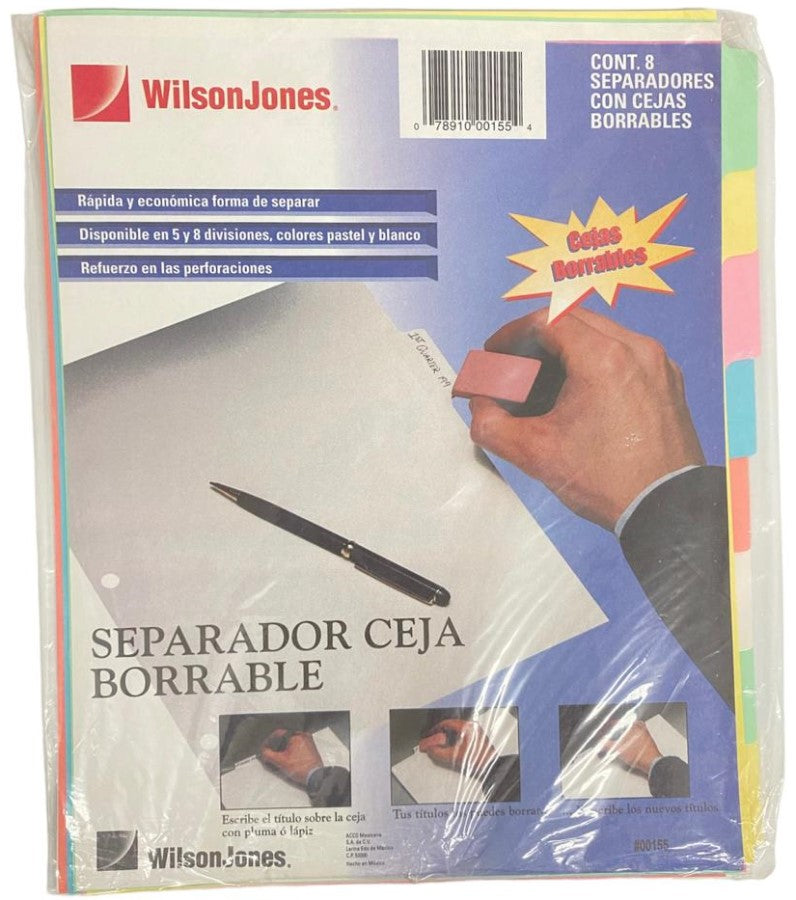 Separador Hojas p/Carpeta Multiborrable c/8 Colores Carta ACCO® P0155 Bolsa de plástico 78910001554