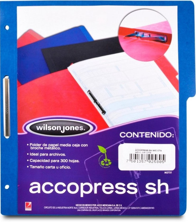 Carpeta Pressboard Broche 8cm ½ CejaAccopres " Azul Claro Carta ACCO® P4553 Pieza 7501357045537 03