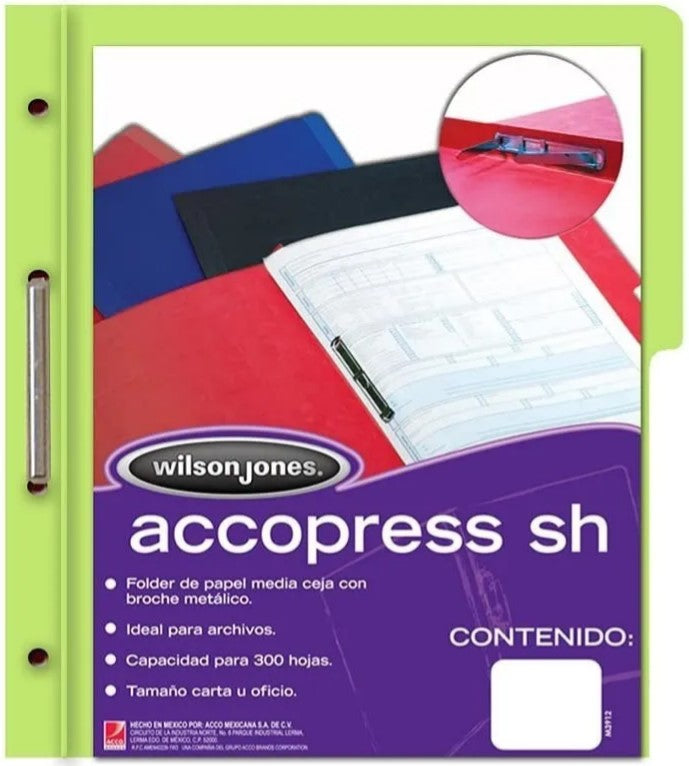 Carpeta Pressboard Broche 8cm ½ CejaAccopres " Verde Claro Carta ACCO® P4558 Pieza 01