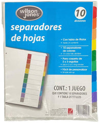 Separador Hojas p/Carpeta c/Indice Numérico 1-10 c/10 Blanco colorTap Carta ACCO® P2457 [Bolsa de plástico] 7501357024570