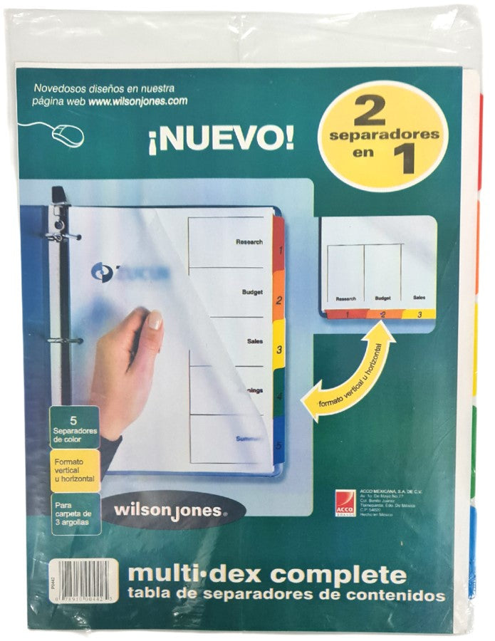 Separador Hojas p/Carpeta Multidex c/Indice Num.1-5 c/5 Blanco colorTap Carta ACCO® P0442 [Bolsa de plástico] 78910004425
